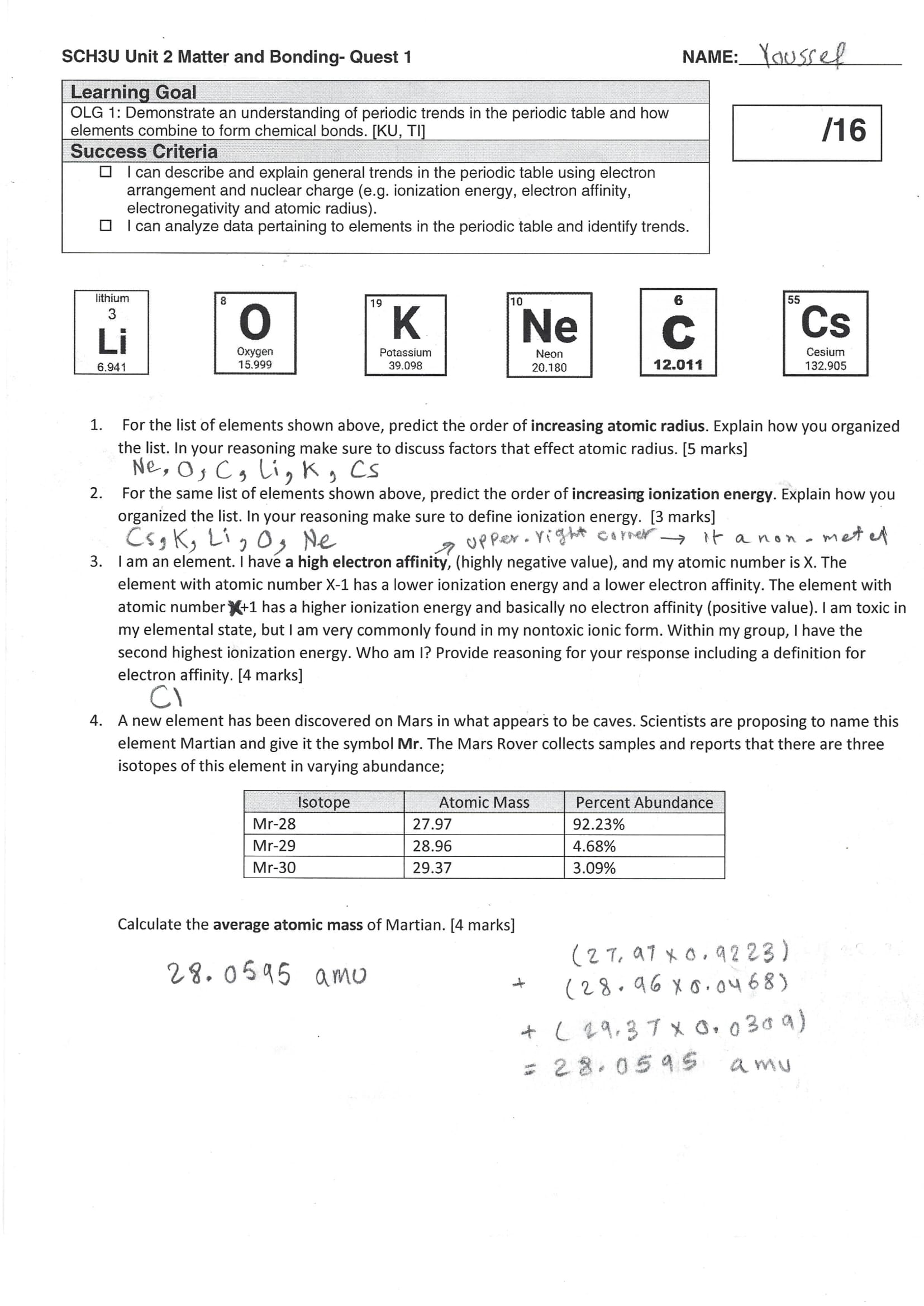 Matter and Bonding - Quest 1