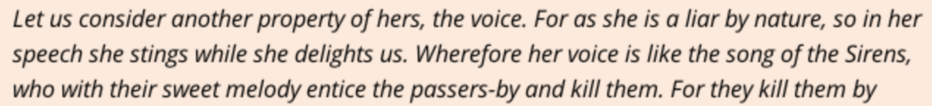 Piece of text taken from the Excerpts from the Malleus Maleficarum Text that conveys a common 'property' of a witch.