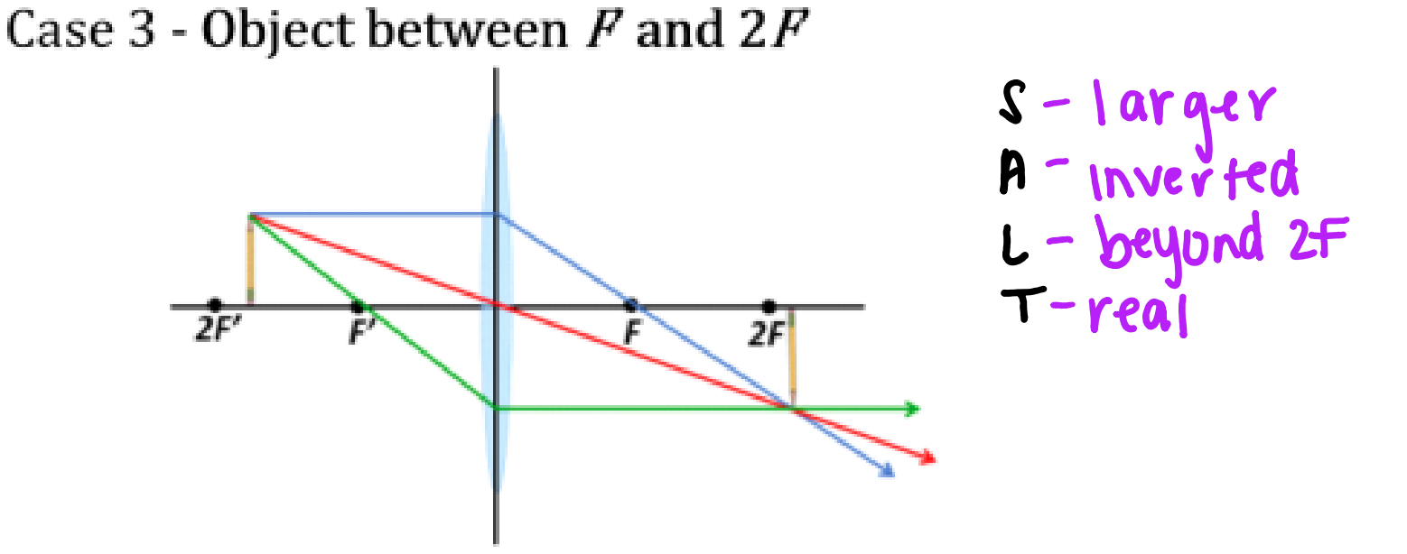 Case 3 - Object is between F and 2F