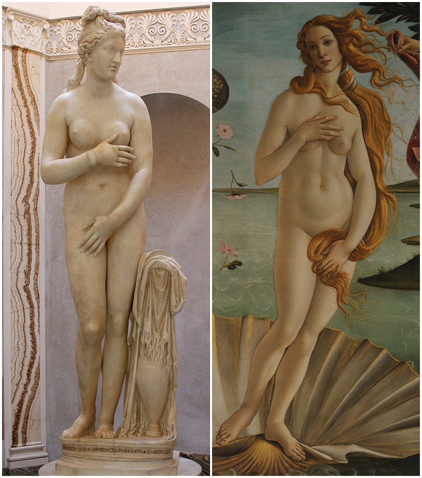 Confronto tra la statua della Venere Pudica e la Venere di Botticelli