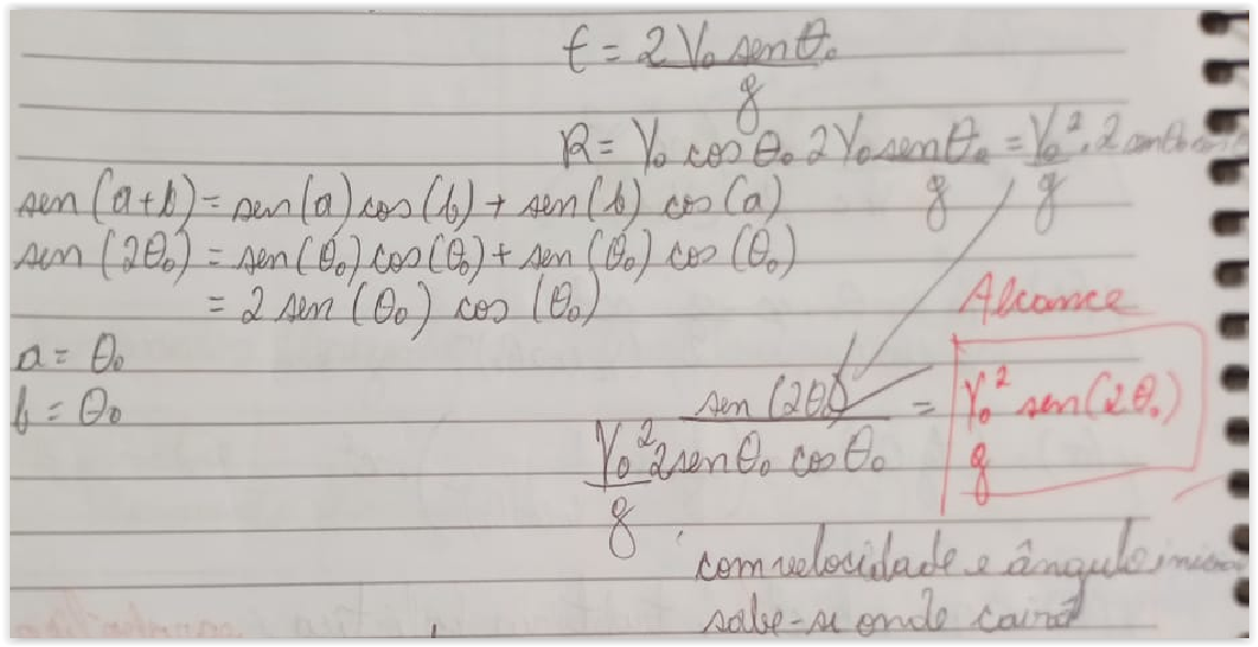 Com a velocidade e o ângulo inicial, sabe-se onde o projétil vai cair, por meio da equação do alcance.