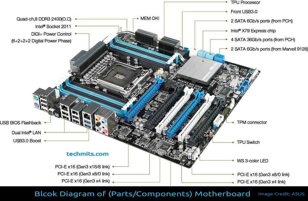 The Mother Board has a series of circuits that allow for the information from the USB cable to be transferred to CPU.