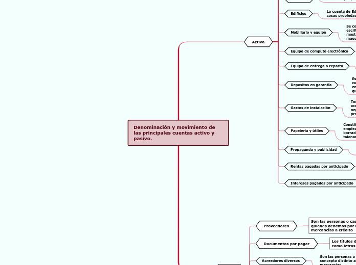 Denominación y movimiento de las principales cuentas activo y pasivo.