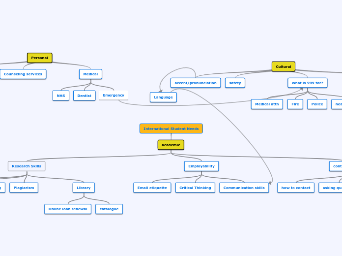 International Student Needs - Mind Map