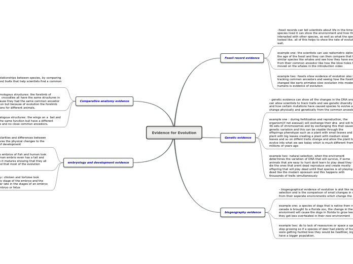 Evidence for Evolution - Mind Map